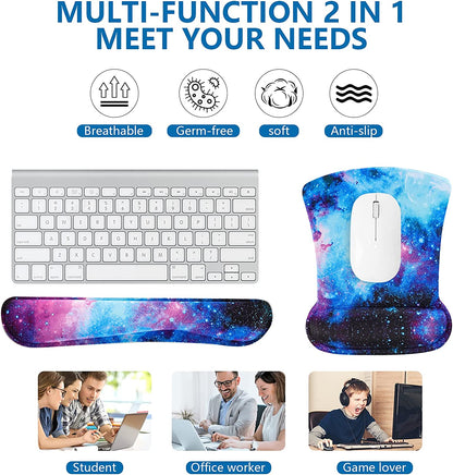 Keyboard Wrist Rest Pad and Mouse Wrist Rest Support Mouse Pad Set,Sturdy & Comfortable & Lightweight for Easy Typing & Pain Relief-Ergonomic Support (Galaxy)
